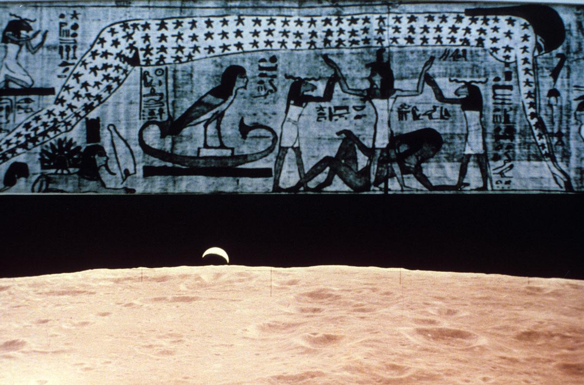 Top: Egyptian Fresco. Bottom: The Moon Seen From Apollo Spacecraft