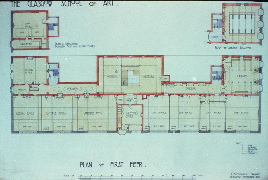 Glasgow School Of Art By C.R. Mackintosh. Plan Of First Floor