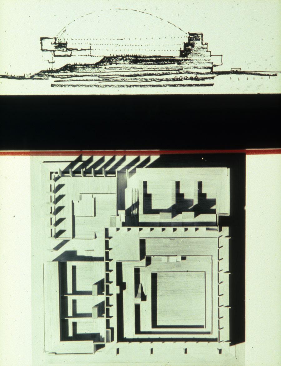 British Museum Library. Sketch Section & Plan View Of Model