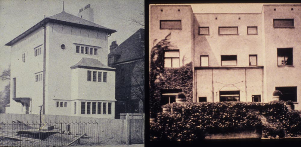 Left: House In Bedford Park, London, 1891, C.A. Voysey. Right: Steiner House, 1910, Adolf Loos