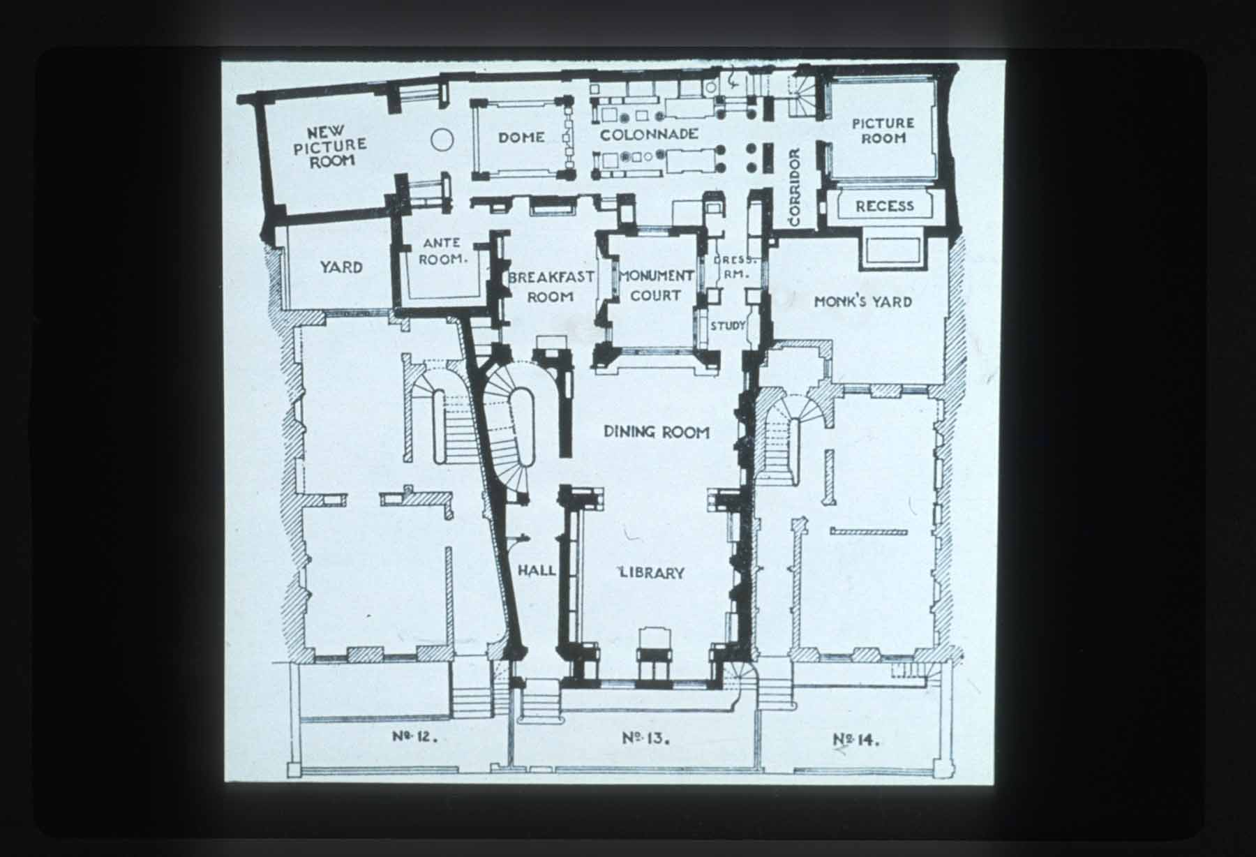 Ground Floor Plan Of Numbers 12, 13 & 14 Lincoln's Inn Fields (The Museum Is Outlined In Black)