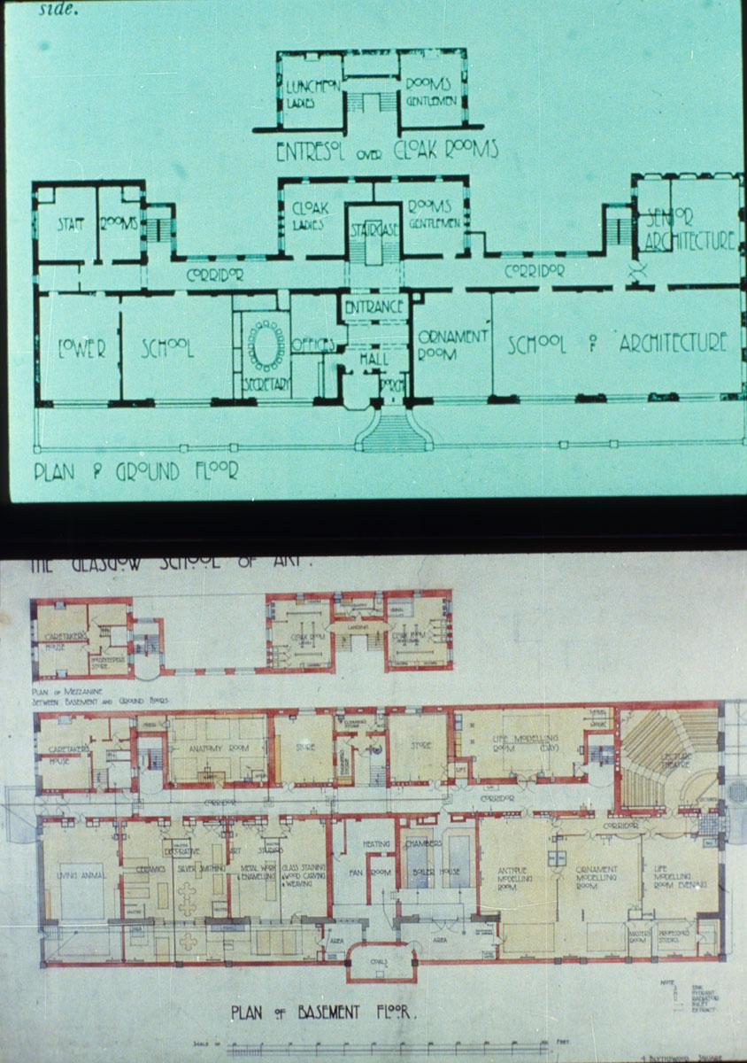 Glasgow School Of Art By C.R. Mackintosh. Plans Of Ground Floor & Basement