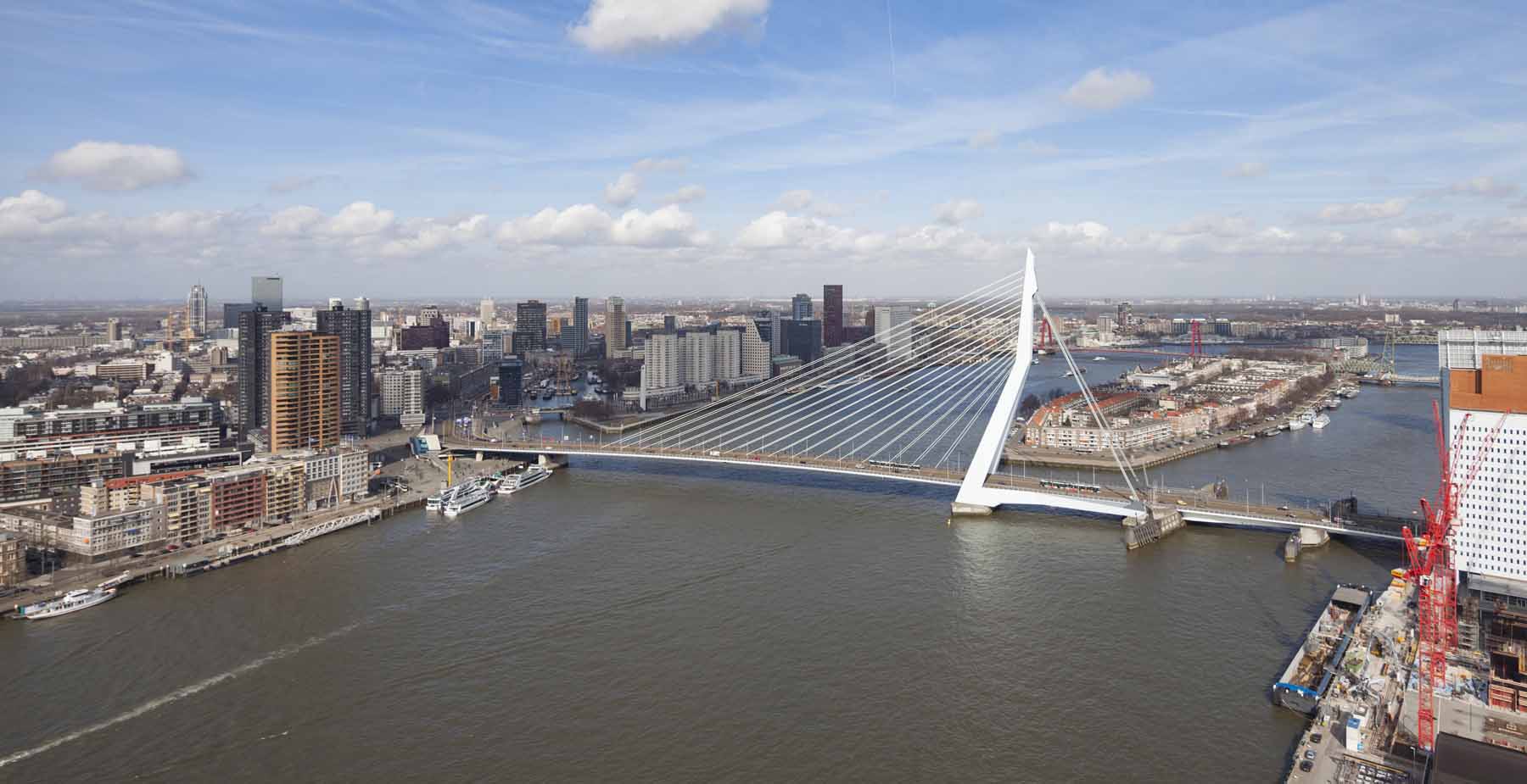 Erasmus Bridge, Rotterdam. Showing Pylon’s Curved Rectilinear Force Line. Ben Van Berkel, 1996
