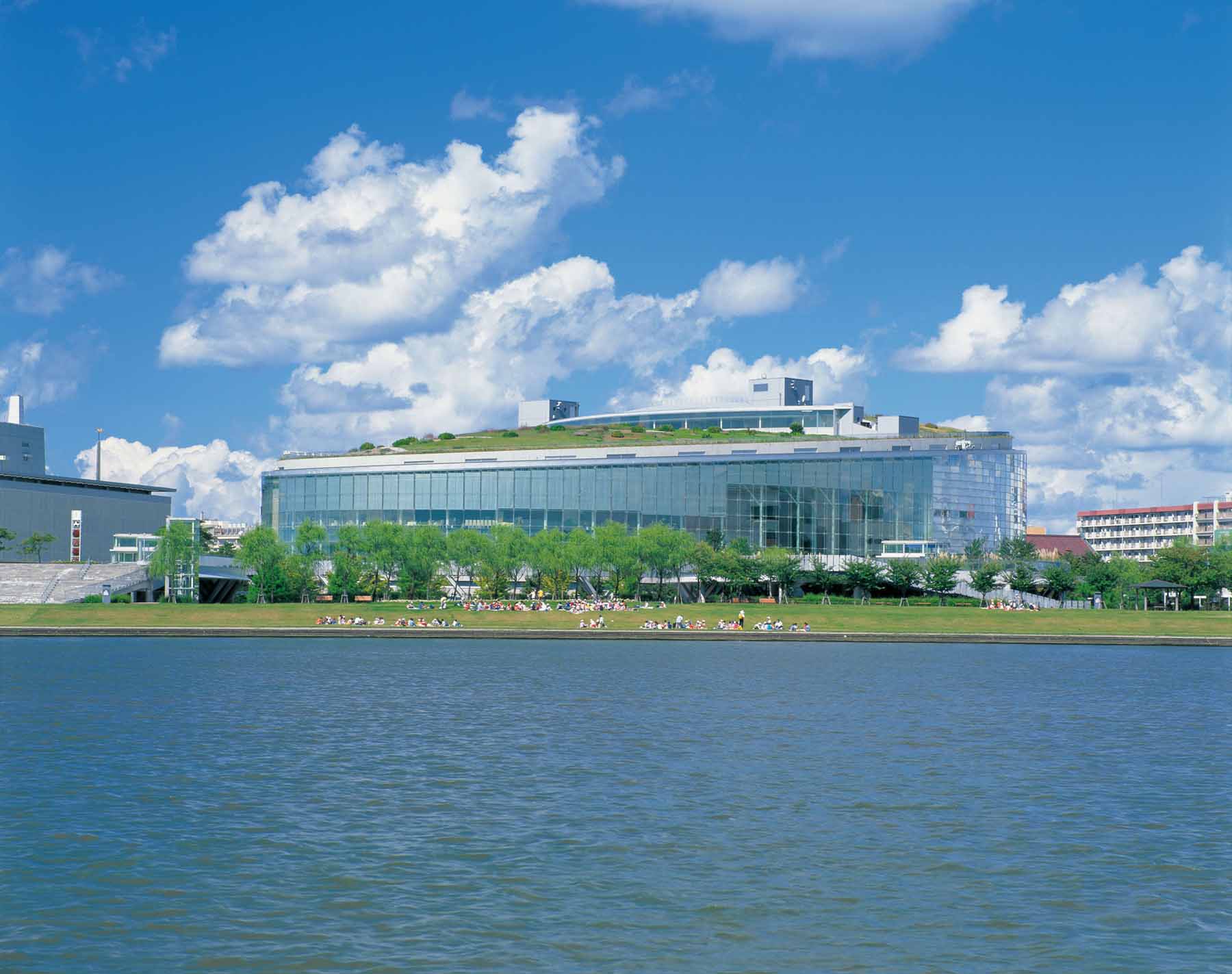 Main Building Viewed Across The Water, Niigata City Performing Arts Center, Japan By Itsuko Hasegawa Atelier, 1998
