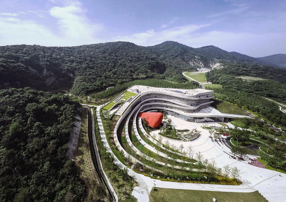 Fangshan Tangshan National Geopark Museum, Nanjing, China By Odile Decq, 2015. Aerial View
