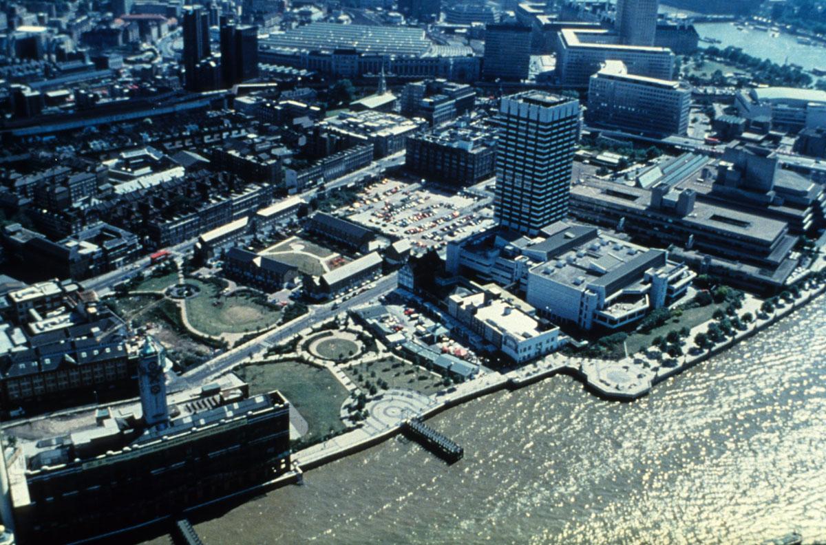 Aerial View Of Existing Buildings On The Site: Oxo Tower To Left, National Theatre To Far Right, IBM & LWT In Between