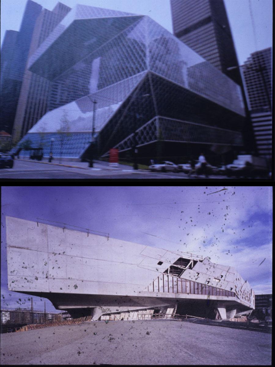 Koolhaas: 2005 Library, Seattle. Hadid: 2005 Phaeno Centre, Wolfsburg